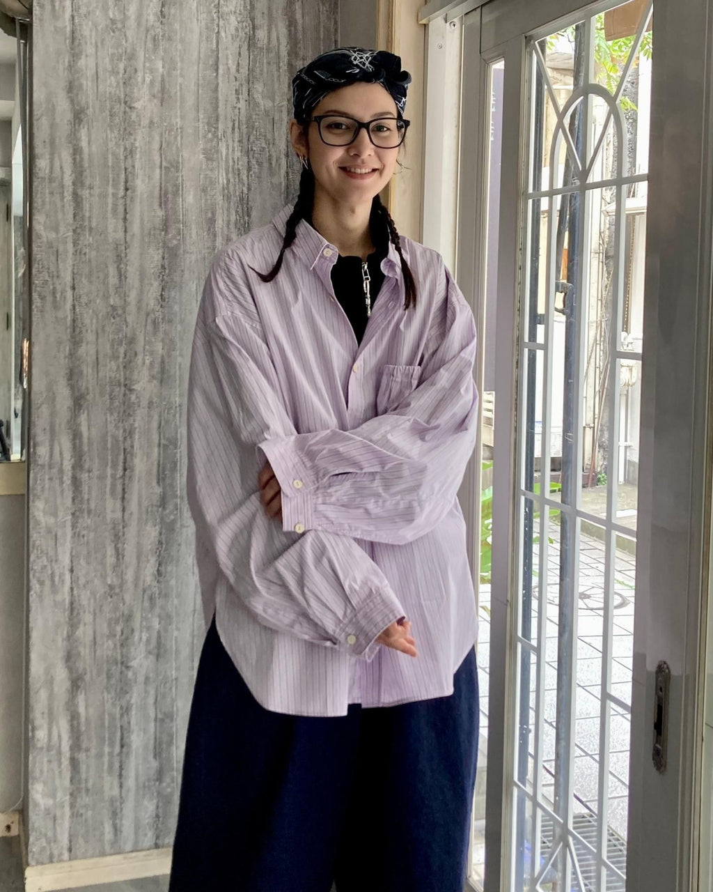 REFOMED / WRIST PATCH WIDE SHIRT "STRIPE" - Lavender