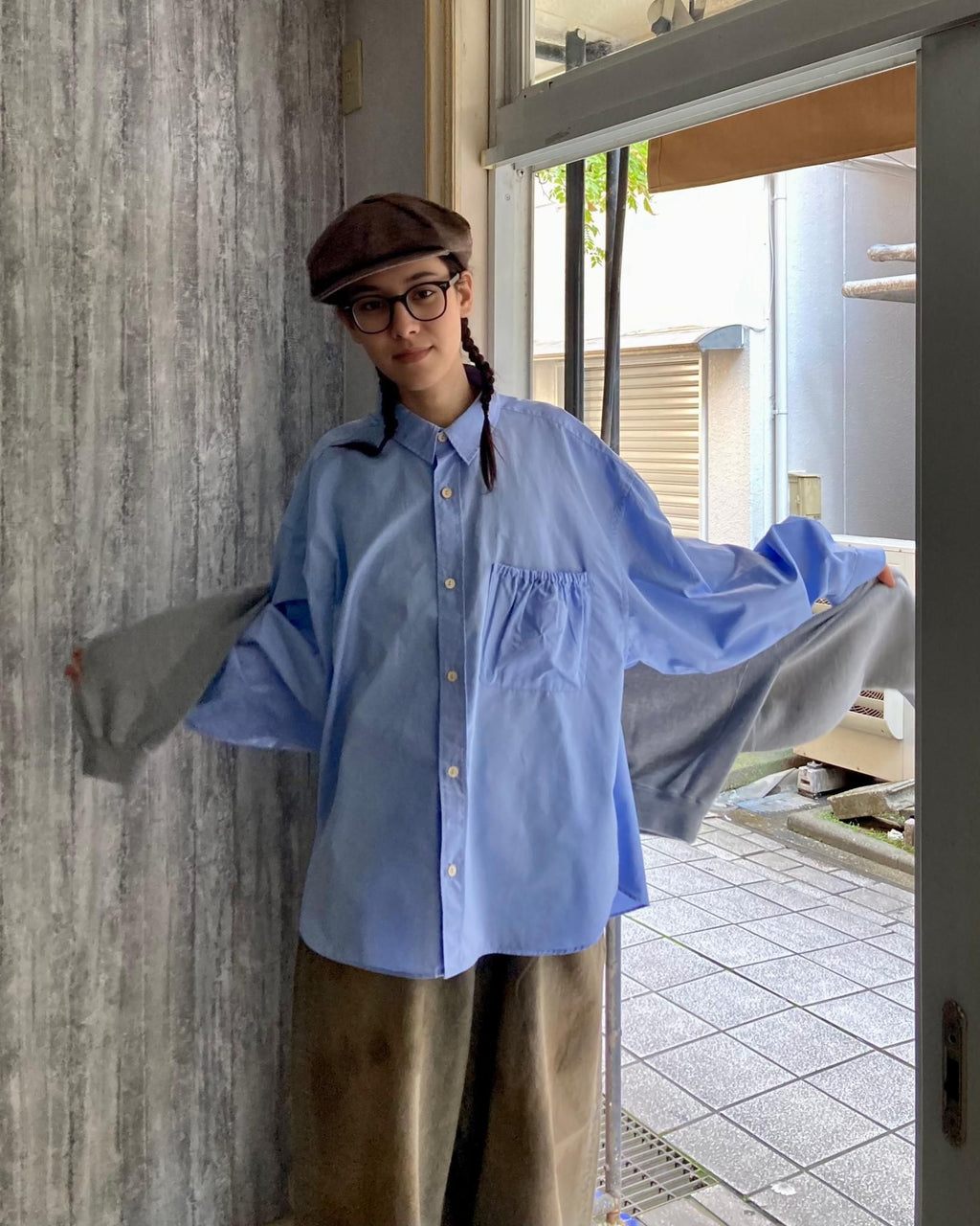 REFOMED / WRIST PATCH WIDE SHIRT - Sax