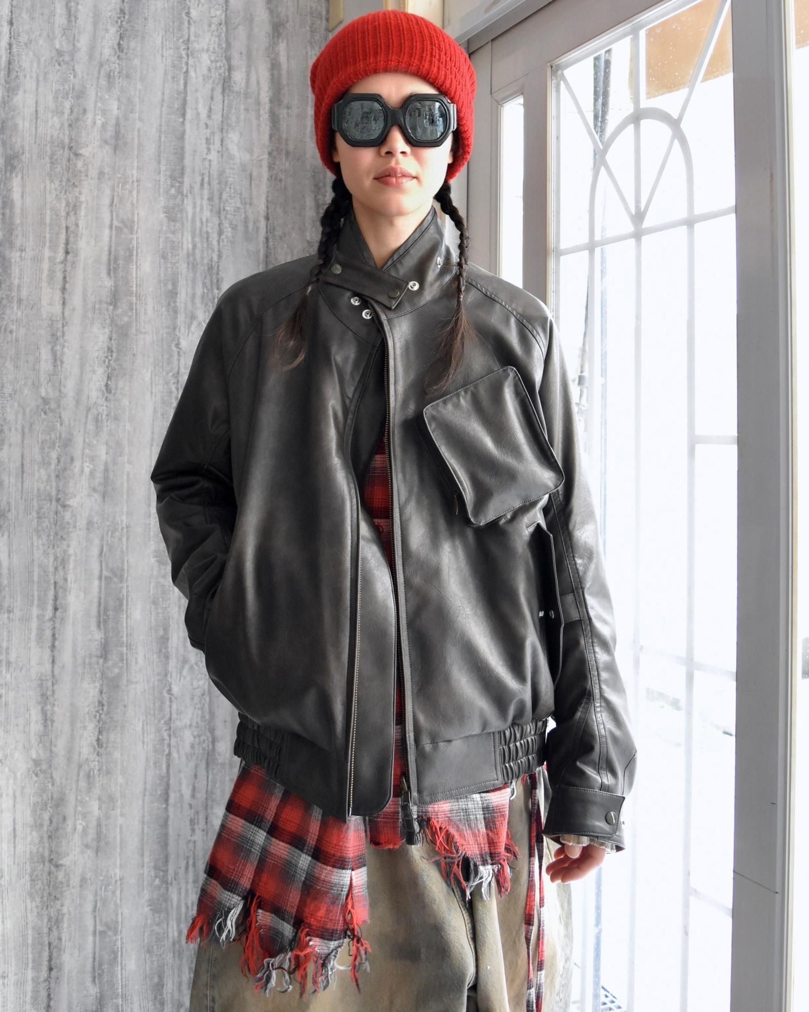 ABELIA EDOWARD GOUCHA / MOM BIKER JACKET - Charcoal