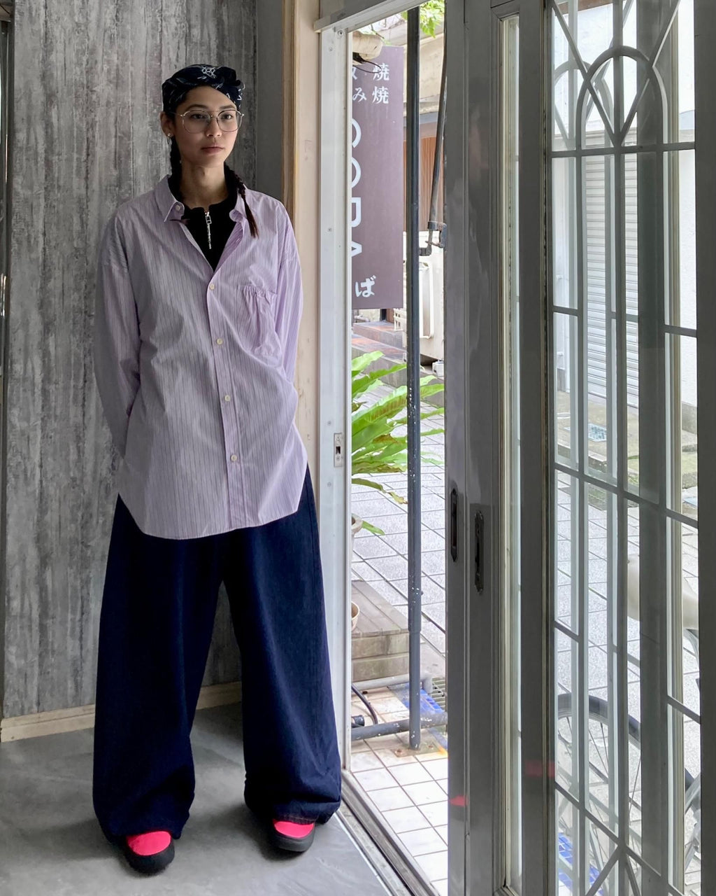 REFOMED / WRIST PATCH WIDE SHIRT "STRIPE" - Lavender
