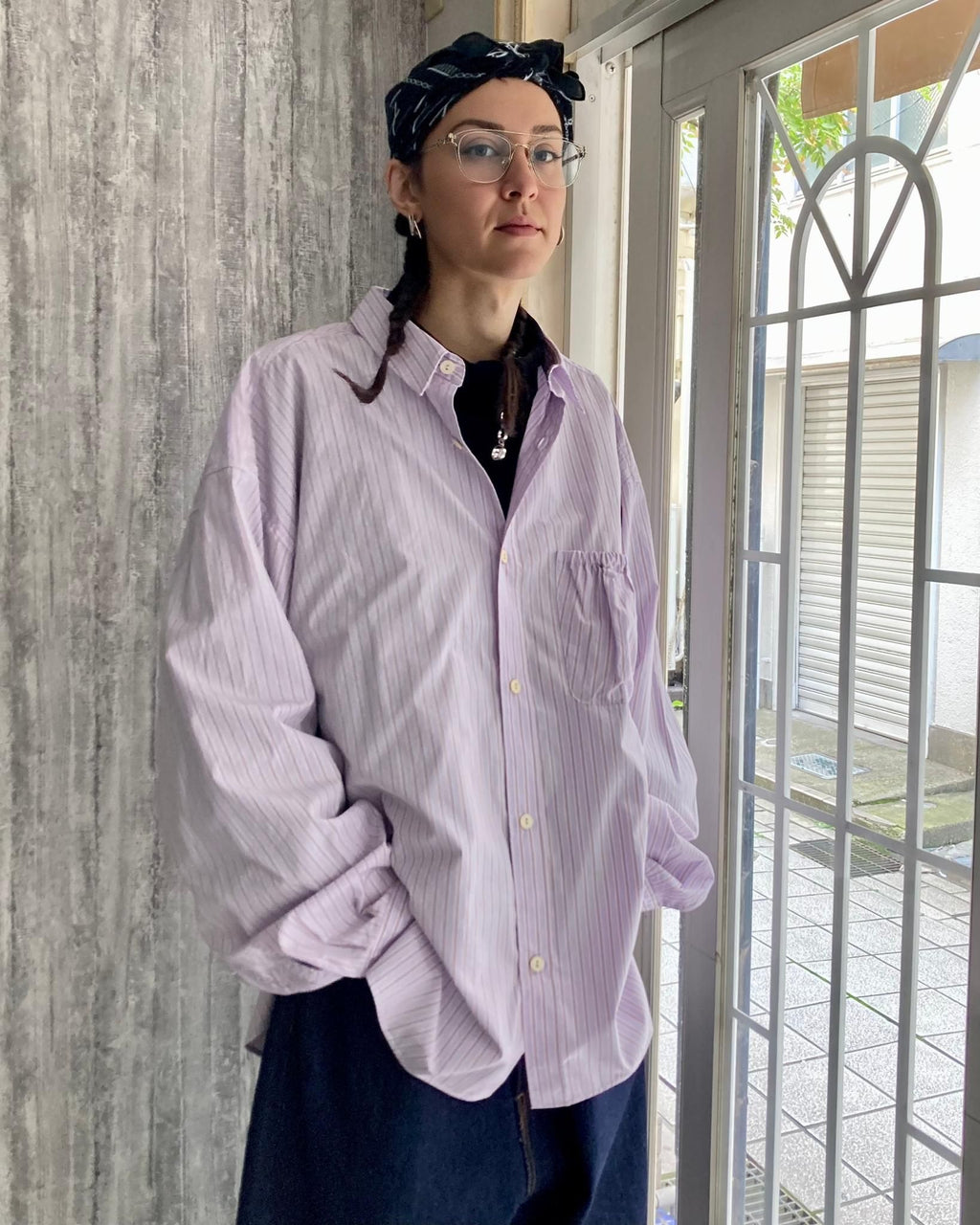 REFOMED / WRIST PATCH WIDE SHIRT "STRIPE" - Lavender
