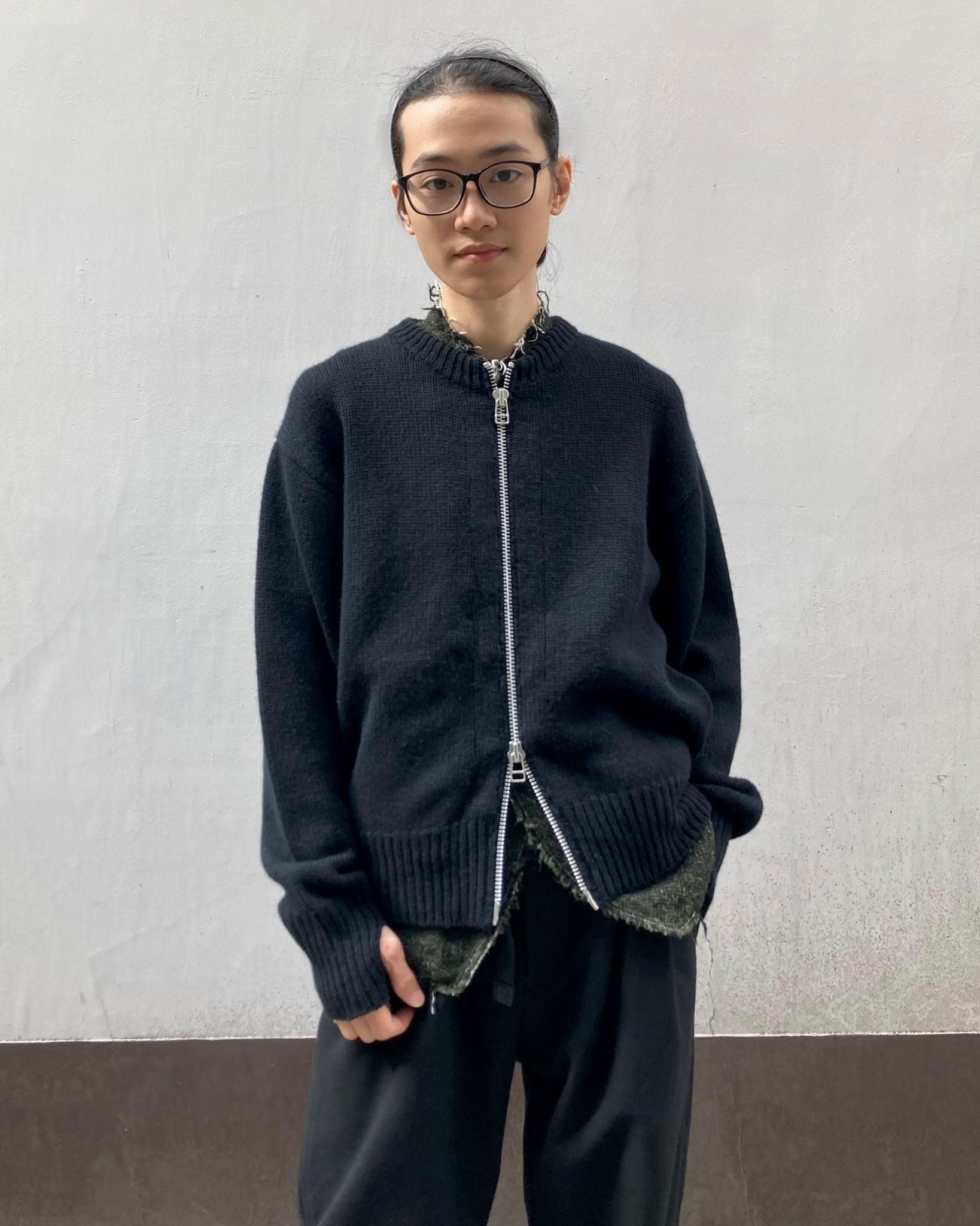 ROTOL / WOOL CASHMERE ZIP KNIT SWEATER - Black