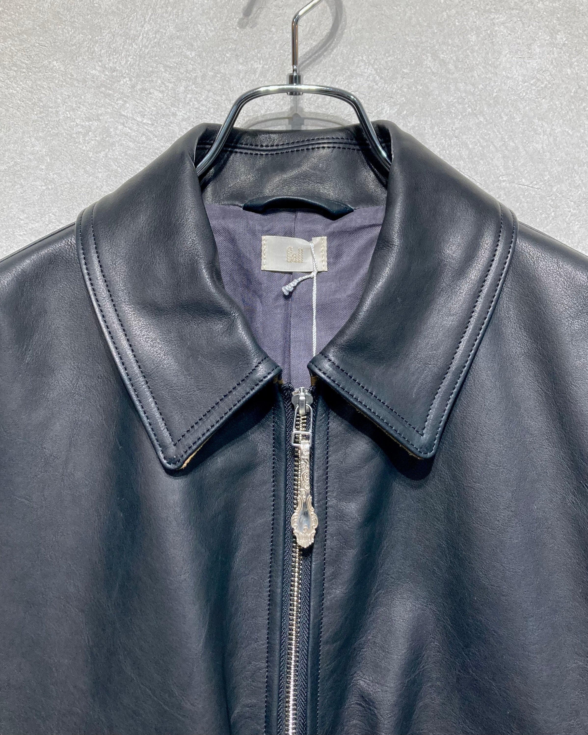 CALL / ZIP-UP LEATHER BLOUSON - Black