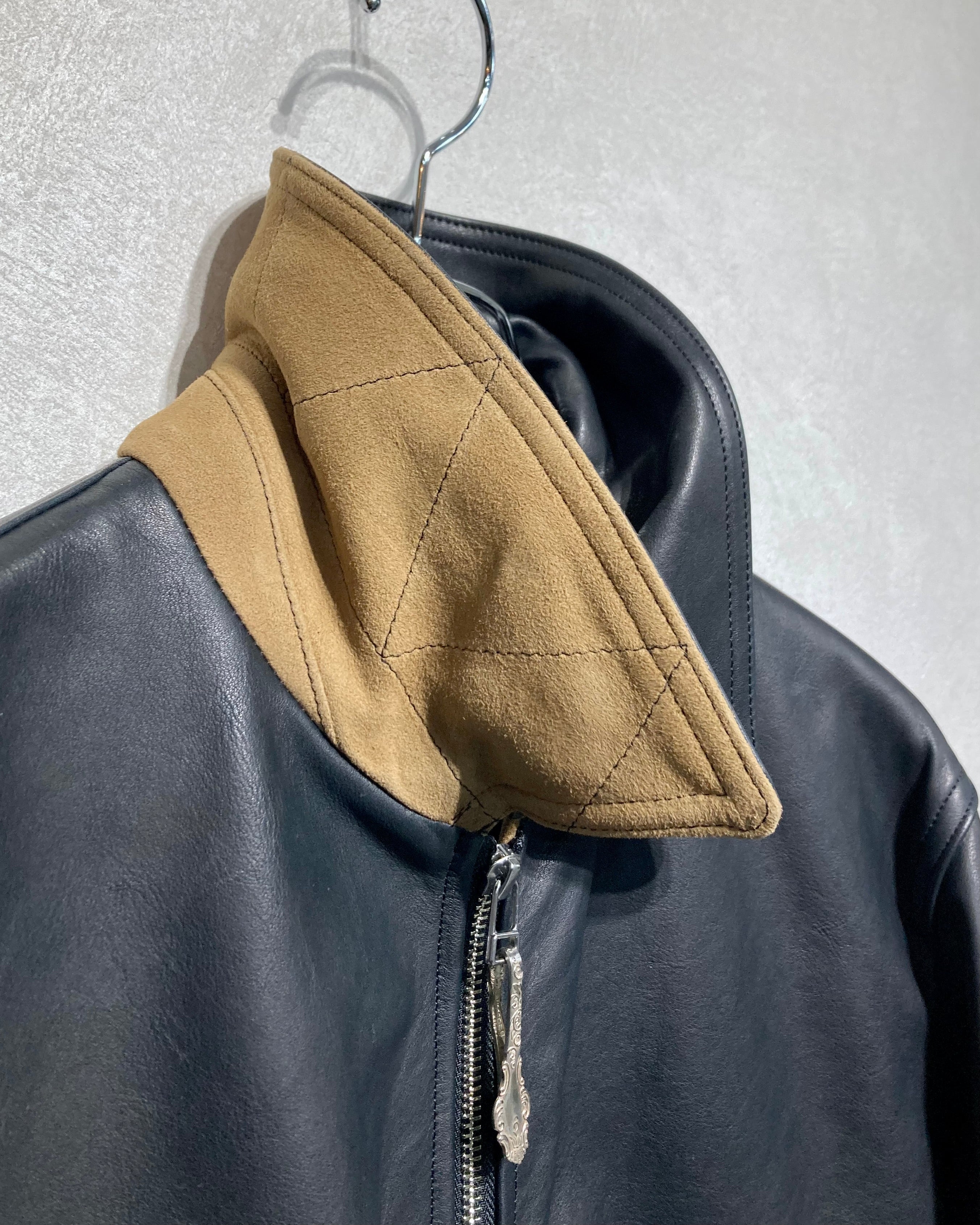 CALL / ZIP-UP LEATHER BLOUSON - Black