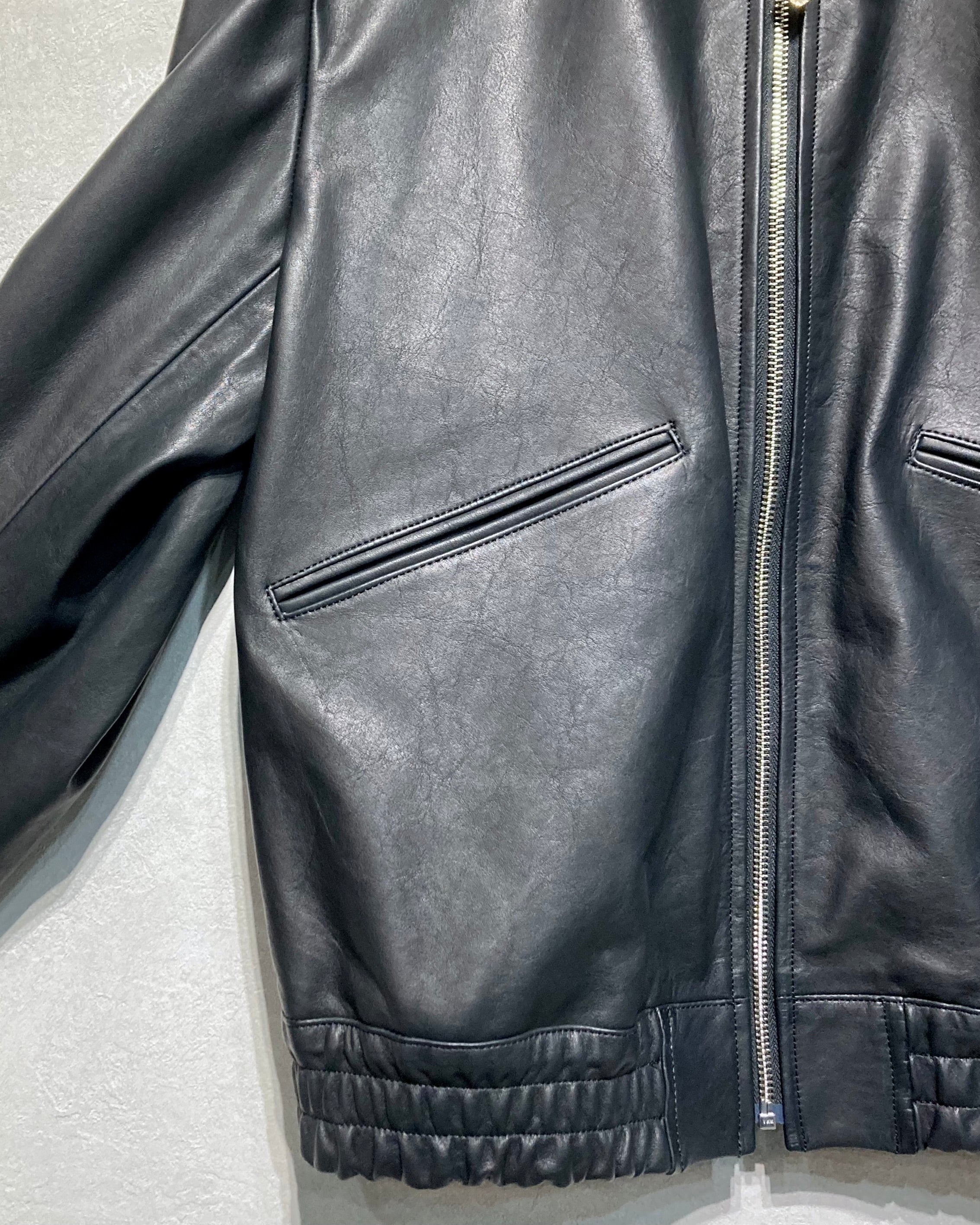 CALL / ZIP-UP LEATHER BLOUSON - Black