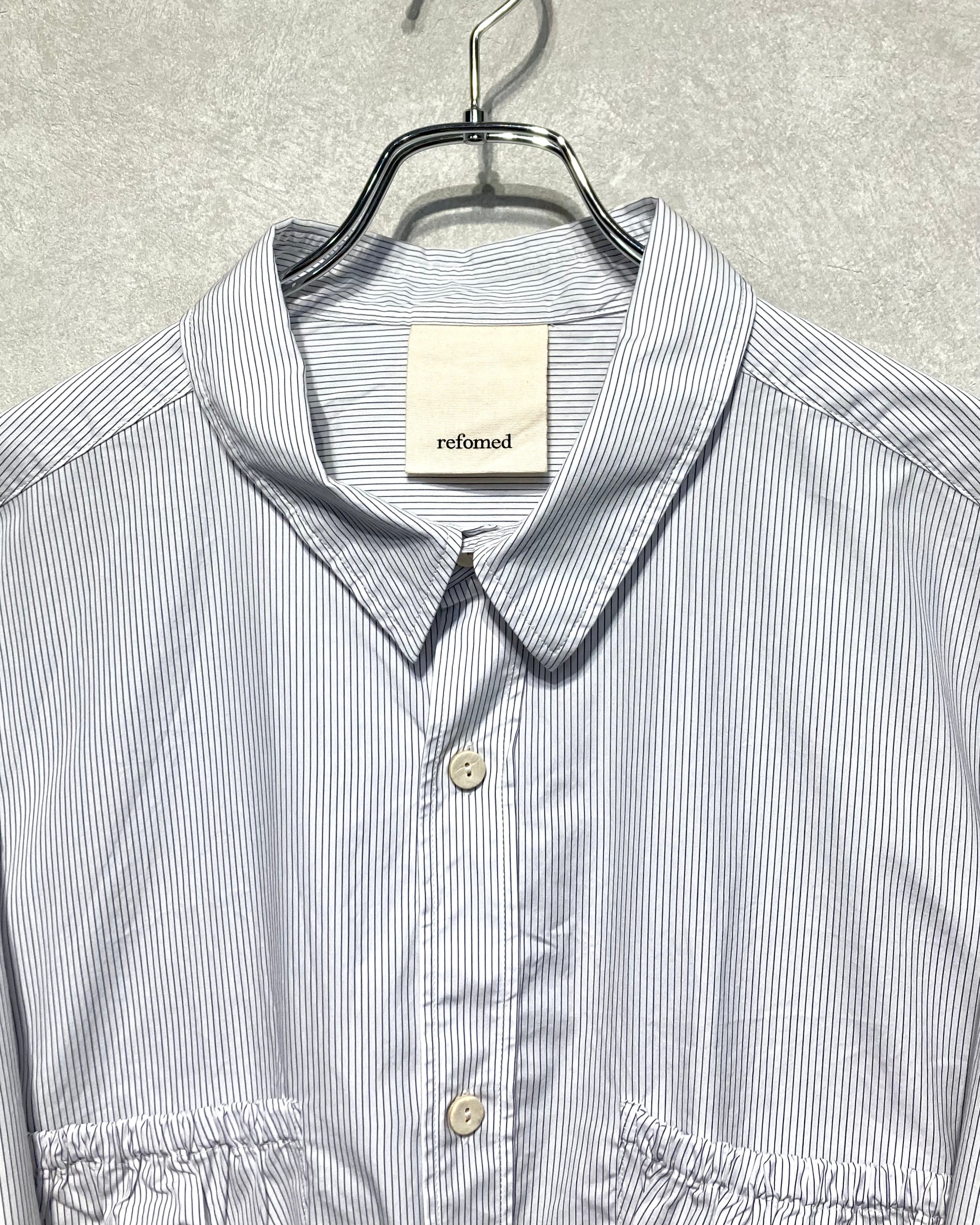 REFOMED / WRIST PATCH WIDE SHIRT "STRIPE" - White