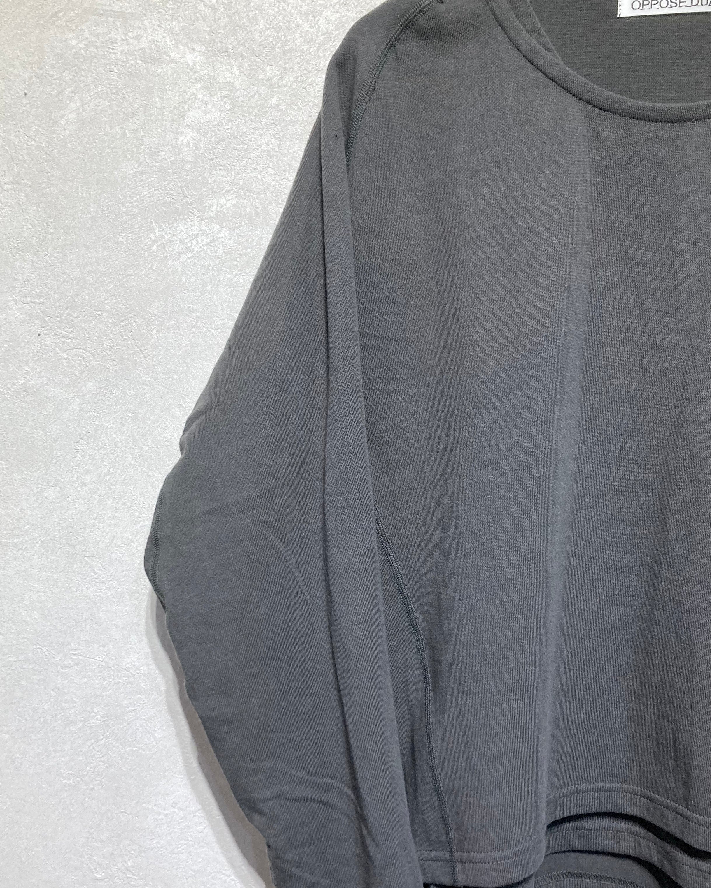 OPPOSE DUALITY / ONE SIDE HALF LONG SLEEVE T-SHIRTS - Gray