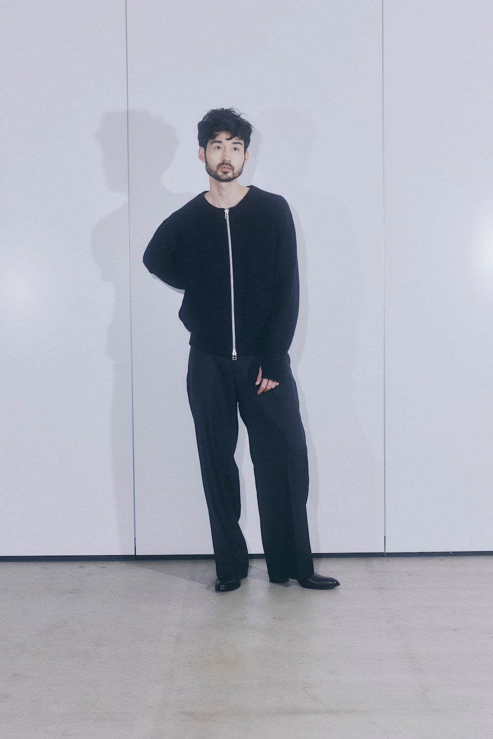 ROTOL / WOOL CASHMERE ZIP KNIT SWEATER - Black